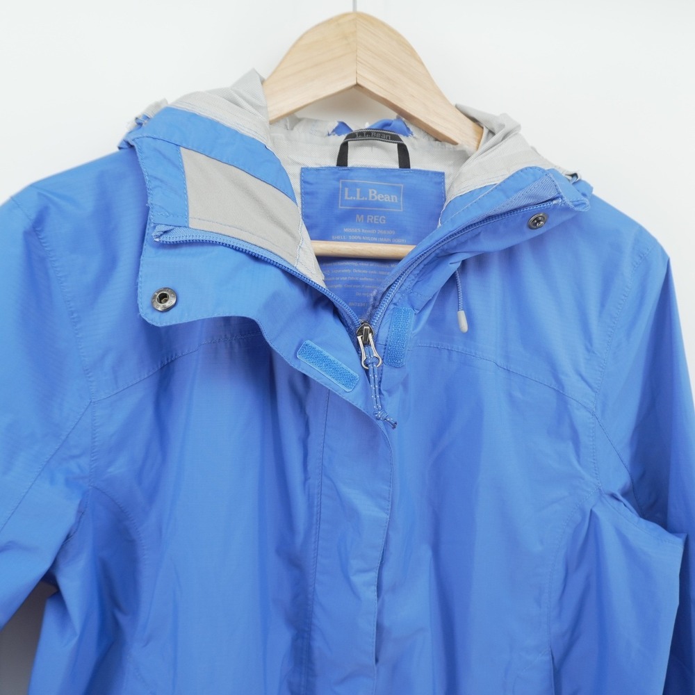 LL Bean Rain Jacket Womens M Blue Trail Model Hooded Waterproof 268309
